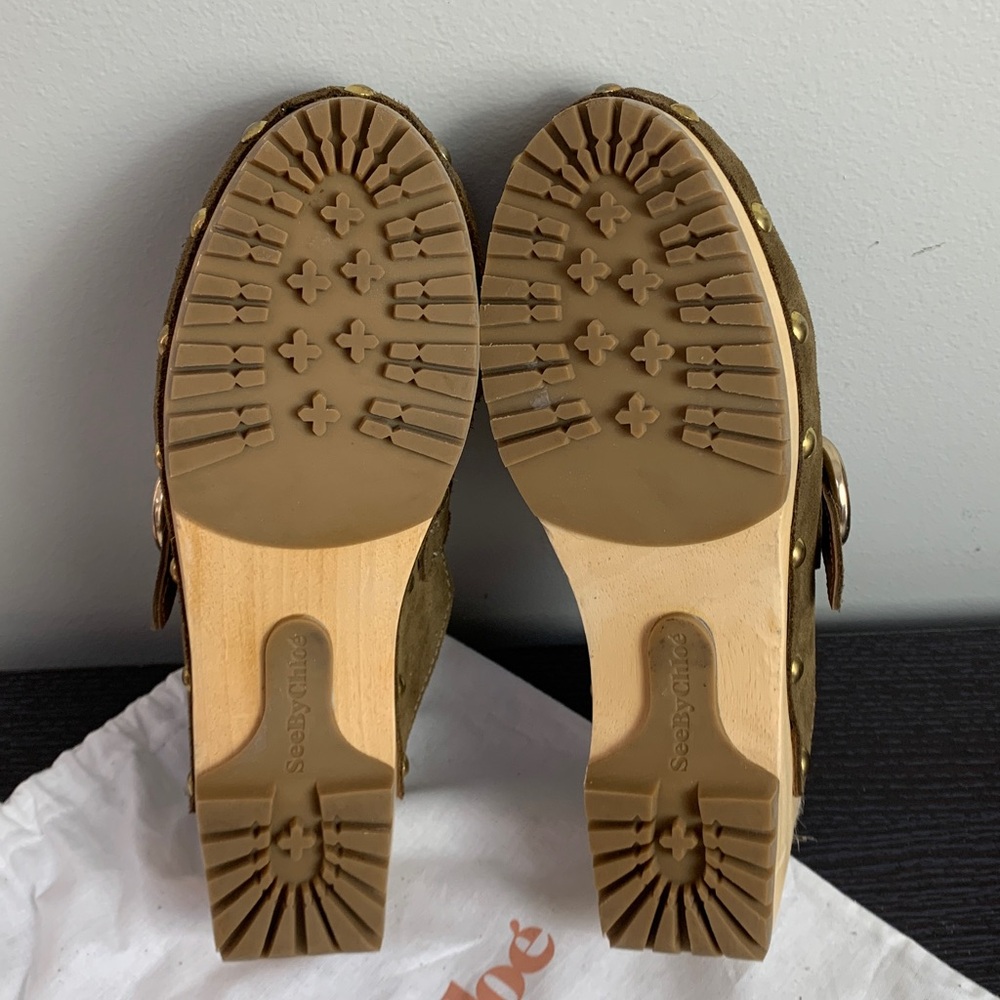 See by Chloé Vivienne Clog Mule in Khaki Suede EU 38 - Picture 4 of 10